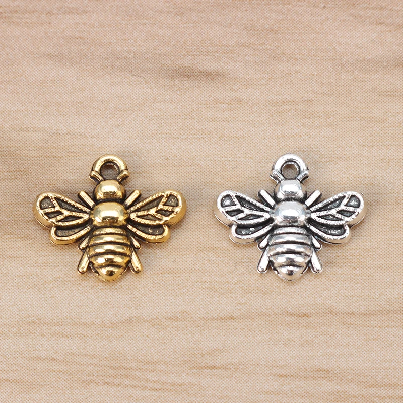 100 sztuk antyczne złoto kolor Bumble Bee pszczoła miodna owady Charms wisiorki koraliki dla DIY naszyjnik akcesoria do wyrobu biżuterii 13x11mm