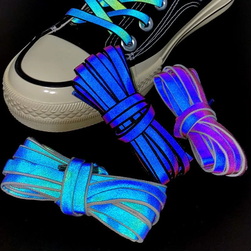 

New Holographic Reflective Shoelaces Double-sided Reflective High-bright Reflective Flat Laces Sneakers ShoeLaces