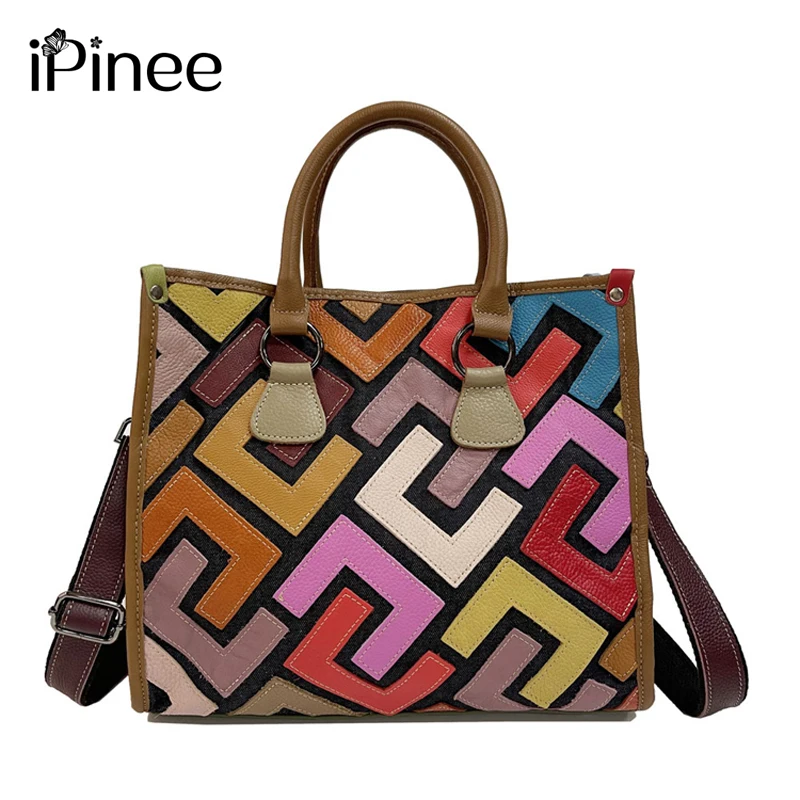 iPinee 100% Women's Vintage Genuine Leather Bag Female Wiping The Color Women Office Bags Business Bag Briefcase Handbags