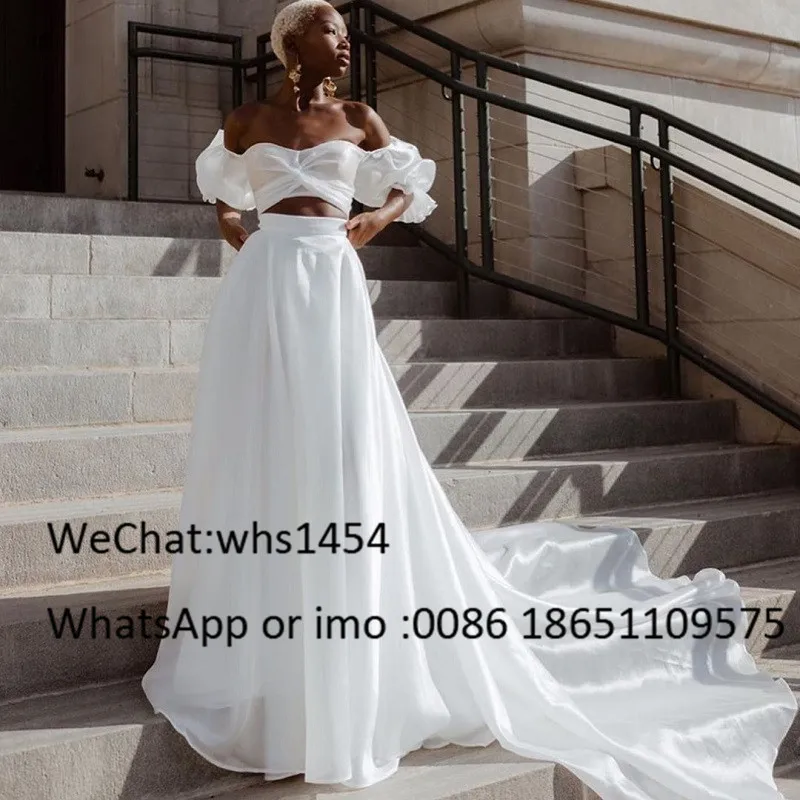 Mbcullyd Two Pieces Beach Wedding Dresses Long 2023 Chraming Off Shoulder Bride Dress For Women White Organza Vestido de noiva