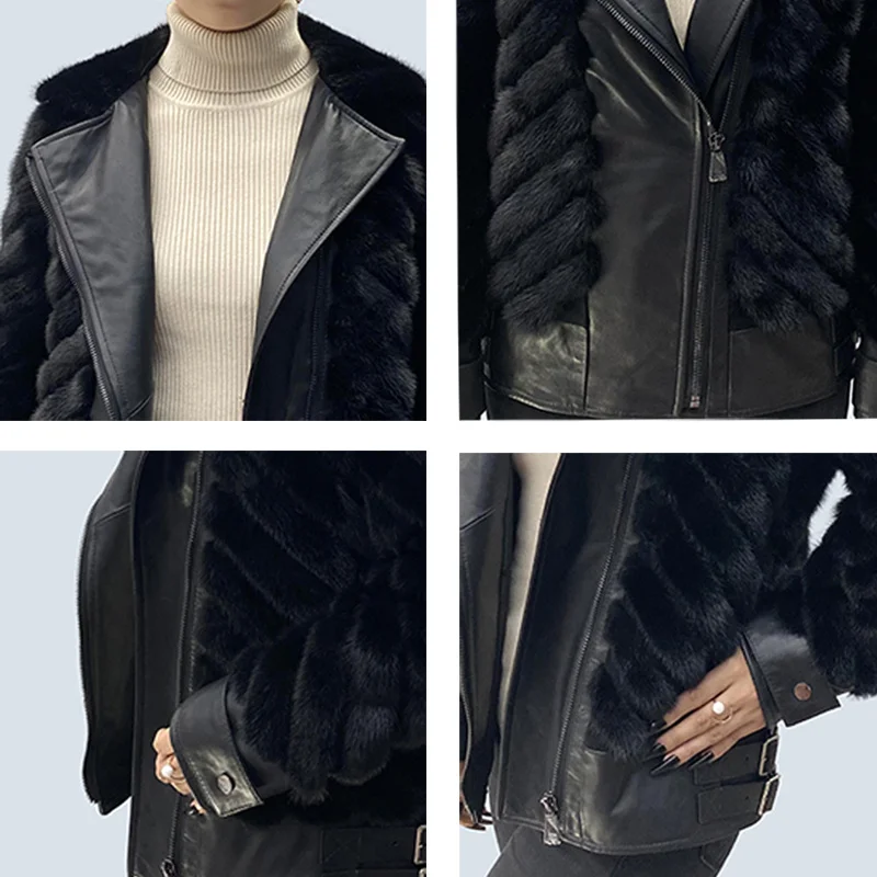 Real Mink Fur Coat Short Clothes Women Natural Mink Fur Zipper Black Coat Luxury Warm Female Leather Jackets 2021 New Winter