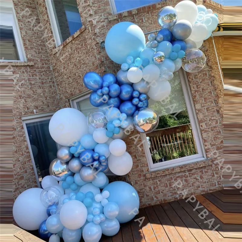 

147Pcs Macaron Blue Arch Garland Balloons Kit 4D Chrome Silver Foil Balloon For Birthday Wedding Party Anniversary Globos