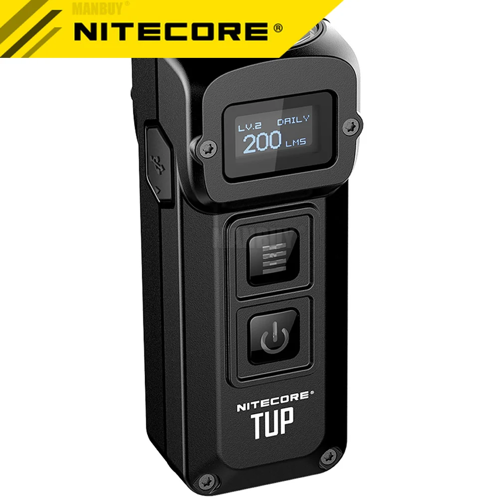 NITECORE TUP-Llavero metálico de acero inoxidable de 1000 lúmenes, auténtico, pantalla OLED, EDC, recargable por USB, botón de luz