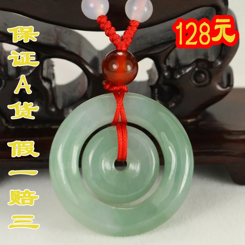 Natural jadeite A goods light green child peace buckle safe pendant AAAAAA Free shipping