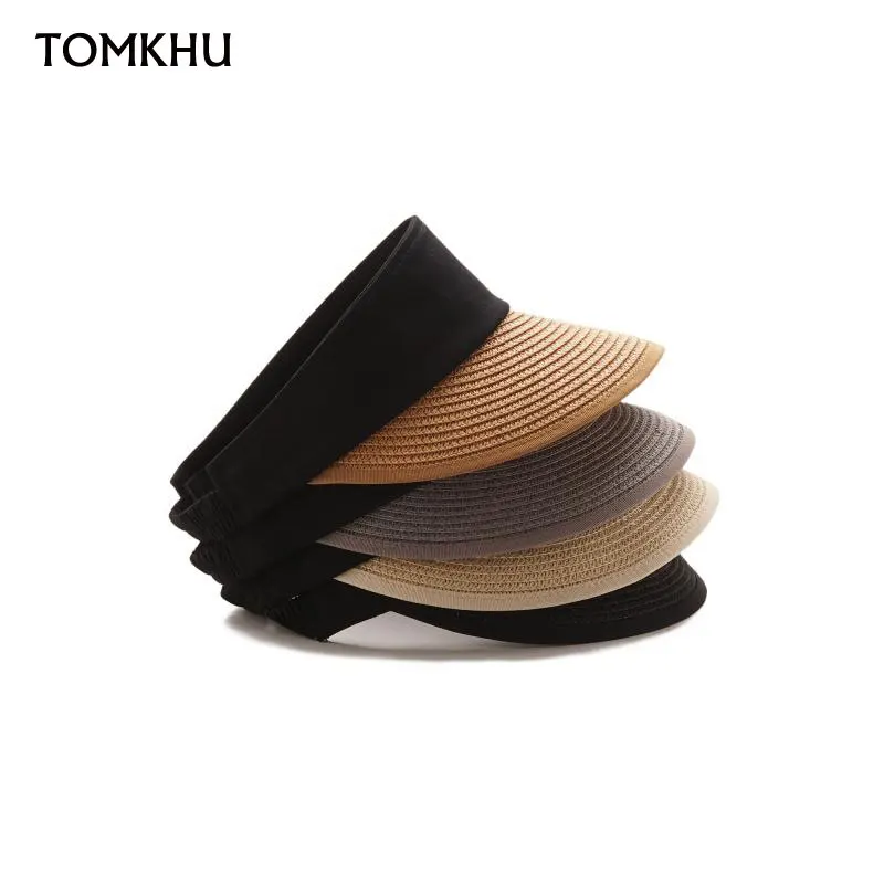 2020 High Quality New Simple Summer Straw Sun Hat Women Backable Sun Visor Hat with Big Heads Wide Brim UV Protection Female Cap