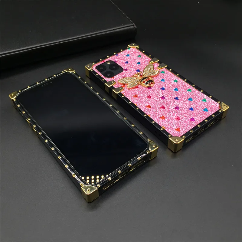 Luxury Bling Love Heart Cover Gold Glitter Bee Case for Samsung S24 Ultra S23 Plus S21 Note 20 10 9 S20 FE S22 Ultra S10