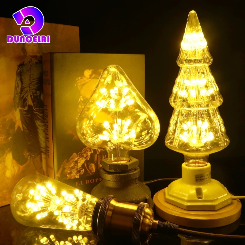 LED Bulb E27 Starry Sky Decoration 3W AC110V 220V Vintage Edison Light Bulb Star Lamp Holiday Night Light Novelty Christmas Tree