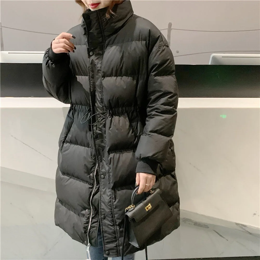 Solid New Winter Women 90% White Duck Down Long Parkas Stand Collar Thick Warm Down Coat Loose Zipper Ladies Snow Outwear