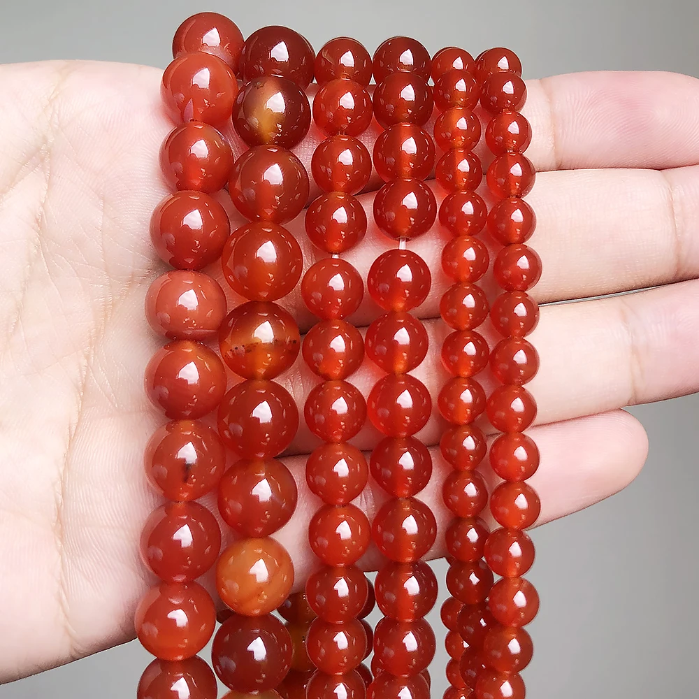 Natural Stone Beads Smooth Round Red Carnelian Onyx Loose Beads For Jewelry Making 15.5\