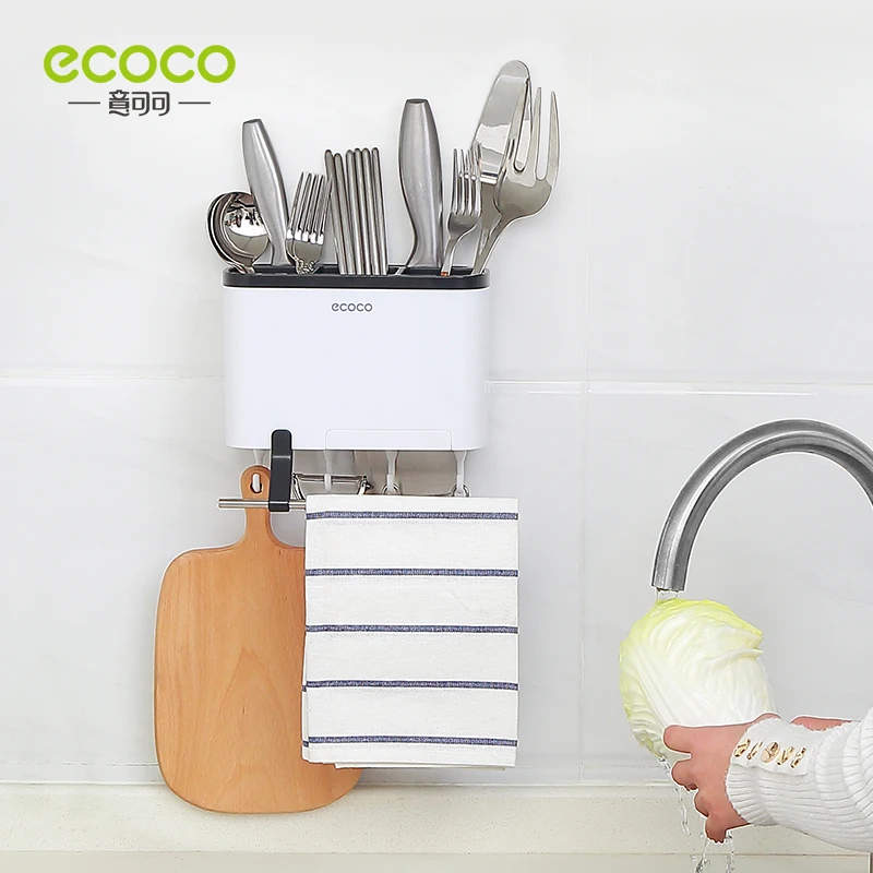 ECOCO Creative Wall-mounted Hollow Drain Chopstick Cage Multifunctional Storage Rack Rag Rack Knife Holder for Kitchen Supplies