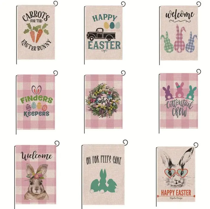 Happy Easter Bunny Garden Flag Double Sized 12.5 x 18 Inch Spring Rabbit House Flag Yard Outdoor Decoration Burlap SN2109