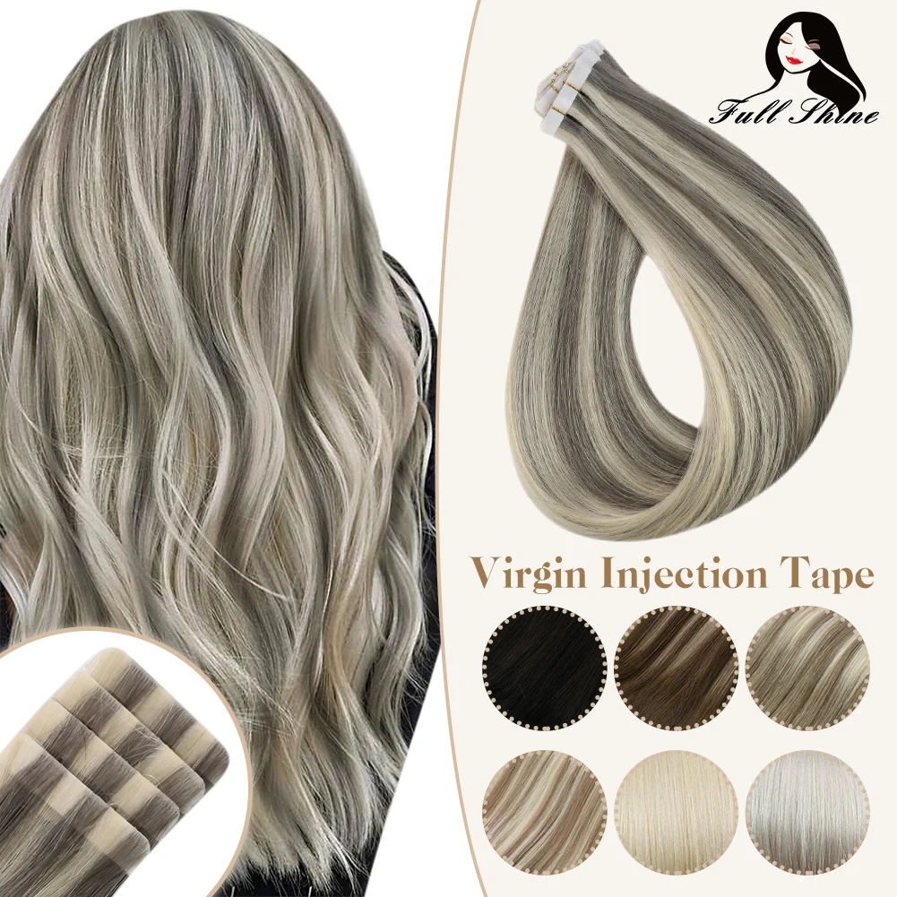 Full Shine Tape in Hair Extensions Human Hair Virgin Tape in Human Hair Extensions Seamless Straight Natural Real Human Hair