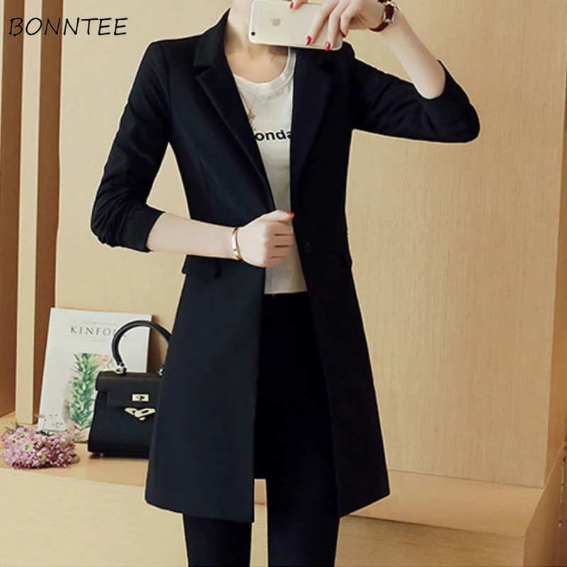 Blazers Women Office Lady Long-style Pocket Newest Elegant Button Oversized Spring Black Slim  Plus Size 4XL Notched Chic