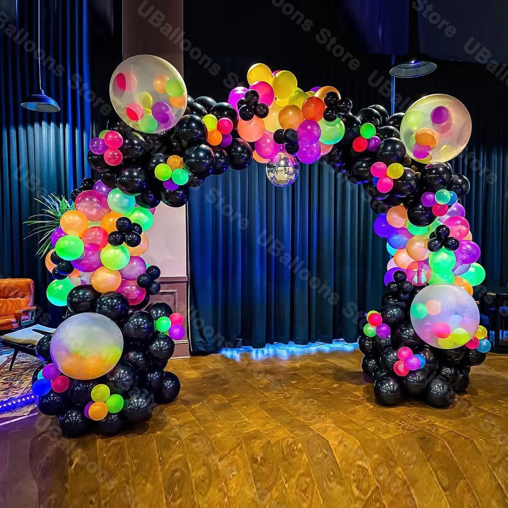 1 Set Glowing Balloons Arch Black Neon Globos Glow Balloon Garland for Baby Shower Wedding Birthday Party Neon Decoratiions