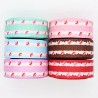 5 Yards 1'' 25MM Strawberry Cake Printed Grosgrain Ribbons For Hair Bows DIY Handmade Materials Y19103002