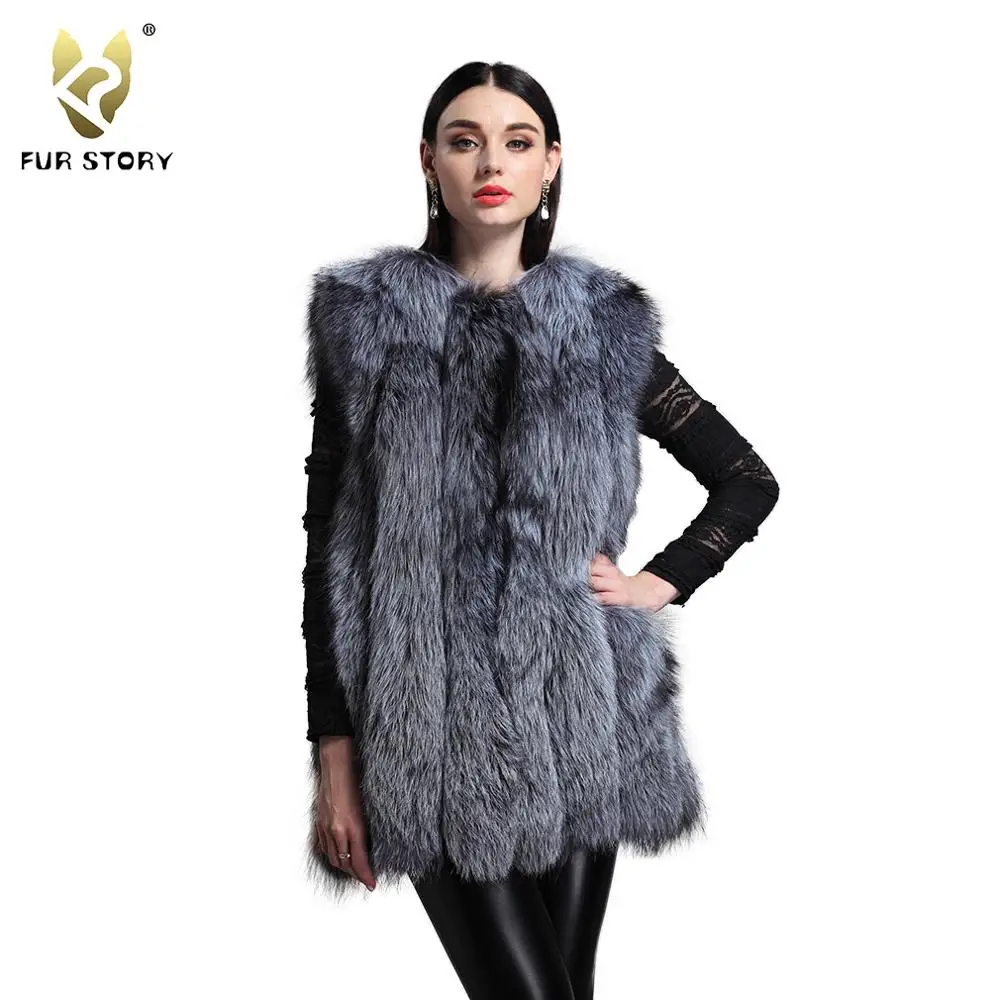 

Real Fox Fur Vest for Women Winter Thick Vertical Stripe Natural Fox Fur Waistcoat Fur Story FS13201