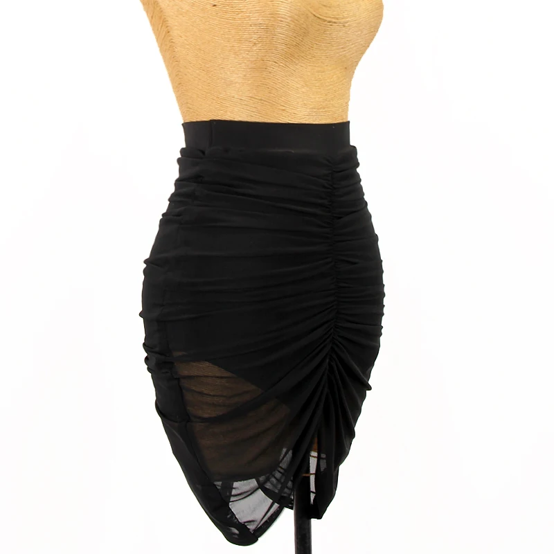 Latin Dance Clothe Sexy Mesh Wrap Hip Skirt Women Samba Rumba Practice Wear Black Latin Dance Skirt Adult Salsa Costume DNV15182