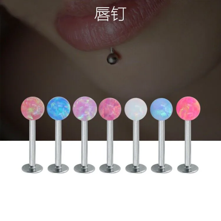 

Opal Lip Stud Labret Ring Nails Small Earrings Titanium Steel Threaded Opal Earrings Lip Rings Human Body Puncture