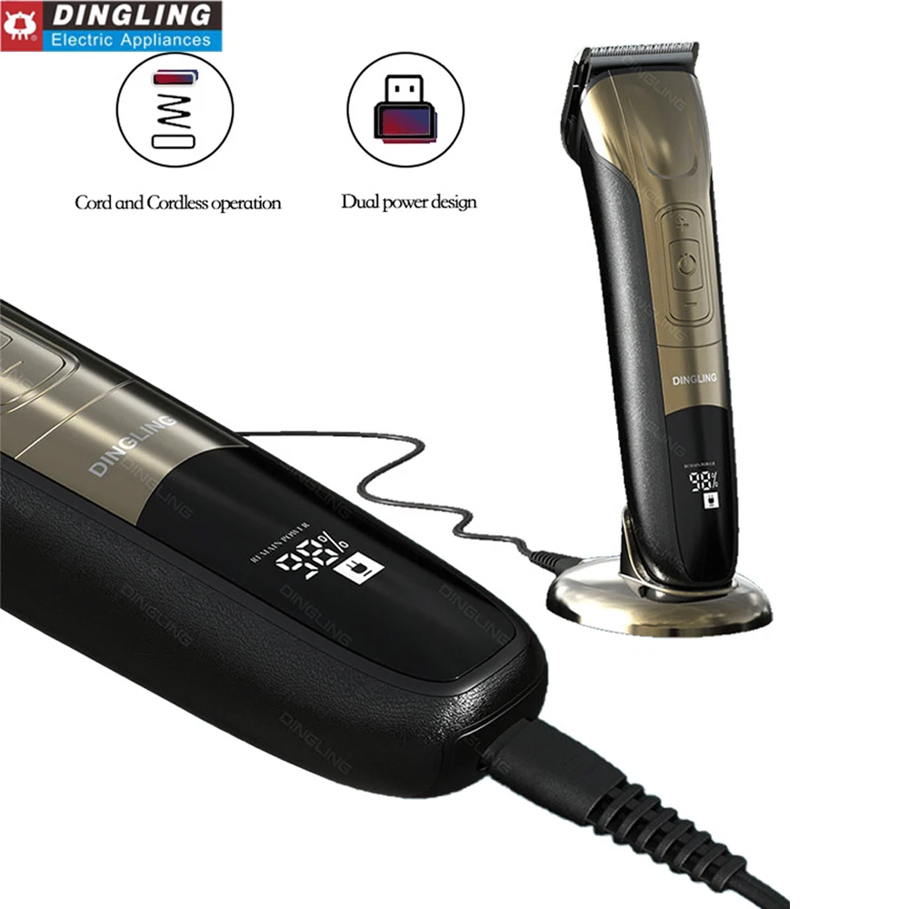 Kepala Pemotong Baja Halus Daya Kuat RF-912 Pemotong Rambut Kecepatan Variabel Listrik DingLing dengan Layar LED Dapat Dicuci Kebisingan Rendah