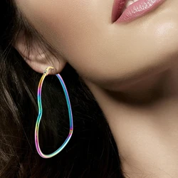 Hot Fashion peach heart earrings circle jewelry simple pendant Earring stainless steel hoop earring 1 Pair Gifts for women girls