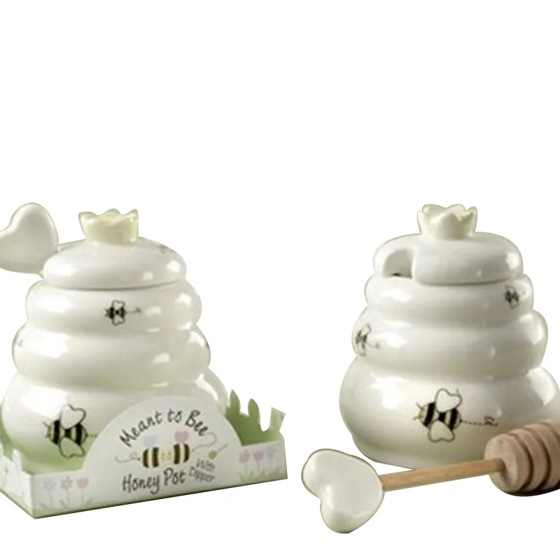 MEANT TO BEE Ceramic Honey Pot Set With Honey Dipper in Favor Box