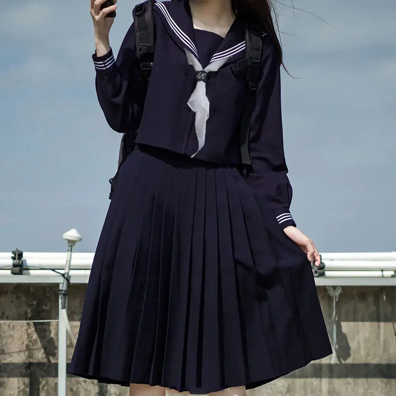 Uniforme de Lycée Japonais Coréen pour Fille, Tenue Formelle d'Automne, Style Marin, Mode Douce, Ensembles Jk, Jupe Longue et Moyenne Courte