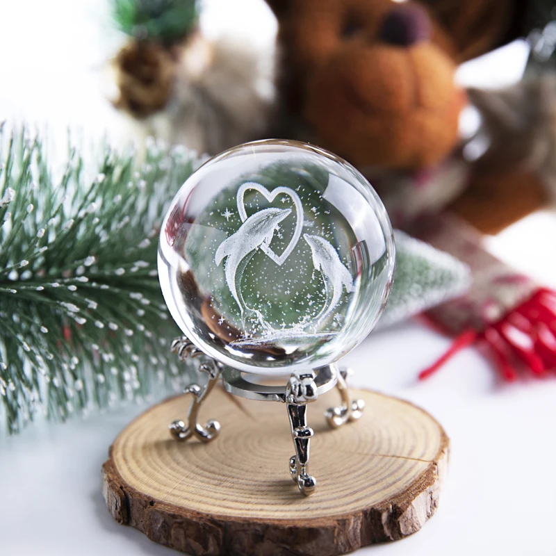 H&D 60mm Crystal Ball Love Dolphin Animal Glass Ball Gift Home Decoration Photography Valentine's Day Gift Lovely