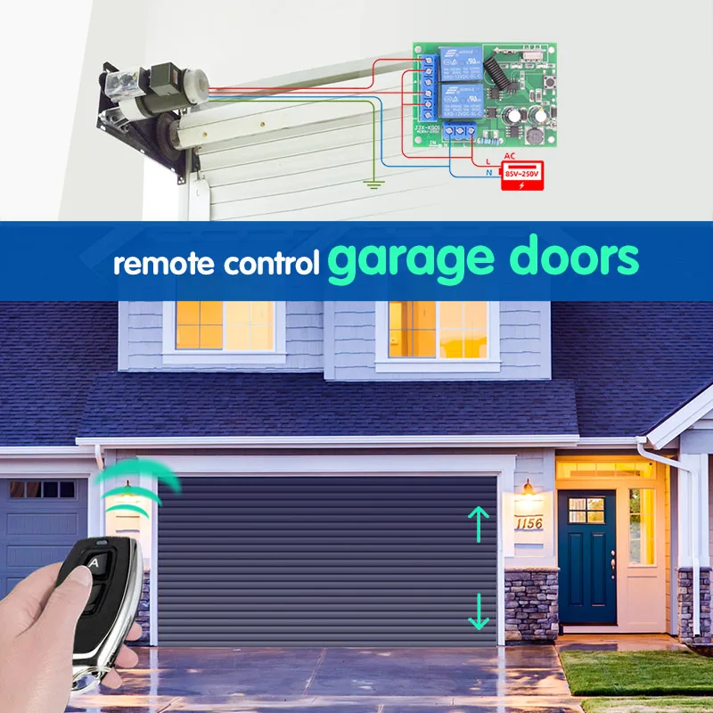 RF 433 Mhz Wireless Remote Control Switch Relay 220v 2 channels Receiver and Transmitter for Motor Garage Door Gate Curtain