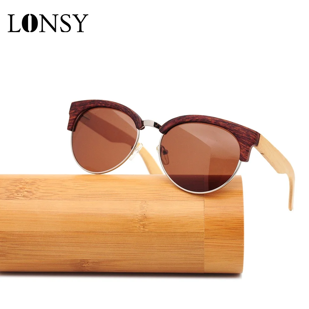 LONSY rétro bambou en bois lunettes de soleil femmes hommes marque Design Sport lunettes polarisées miroir lunettes de soleil nuances lunette oculo