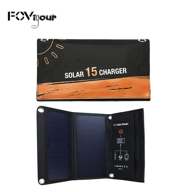 Fovigour Portable Foldable15W Dual USB Solar Charger with Highly Efficient Sunpower Solar Panel