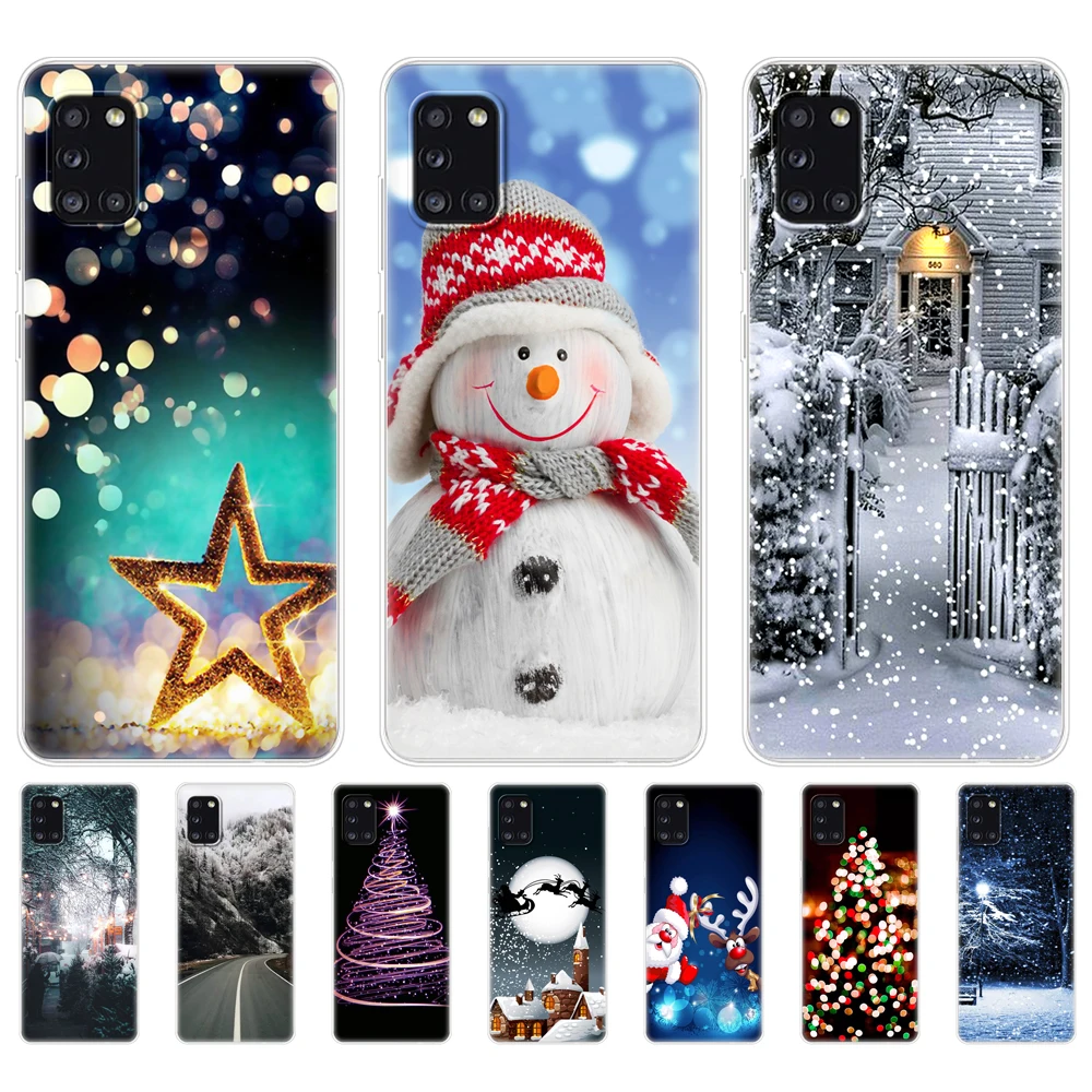 For Samsung Galaxy A31 Case 6.4 inch Back Phone Cover For Samsung A31 SM-A315F Silicon Coque winter christmas snow tree new year