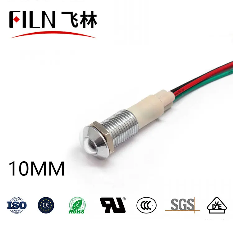 FILN Metal double-color 12v 10mm fog daytime running indicator light high quality led indicator lights with wire