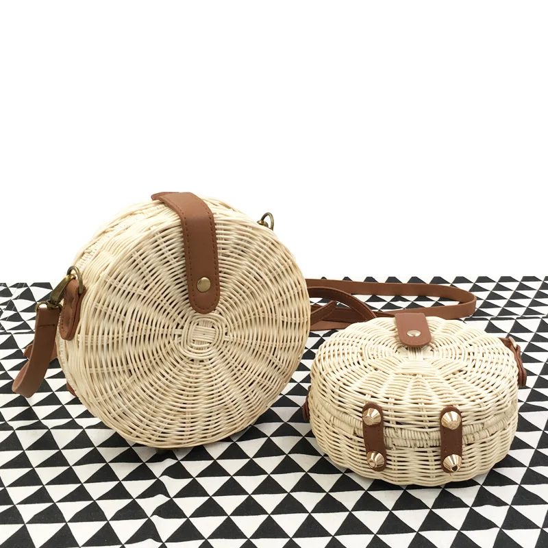 Handmade Round Straw Beach Bag Women Rattan Shoulder Crossbody Bags Bohemian Summer Rattan Weave Female Messenger Bag