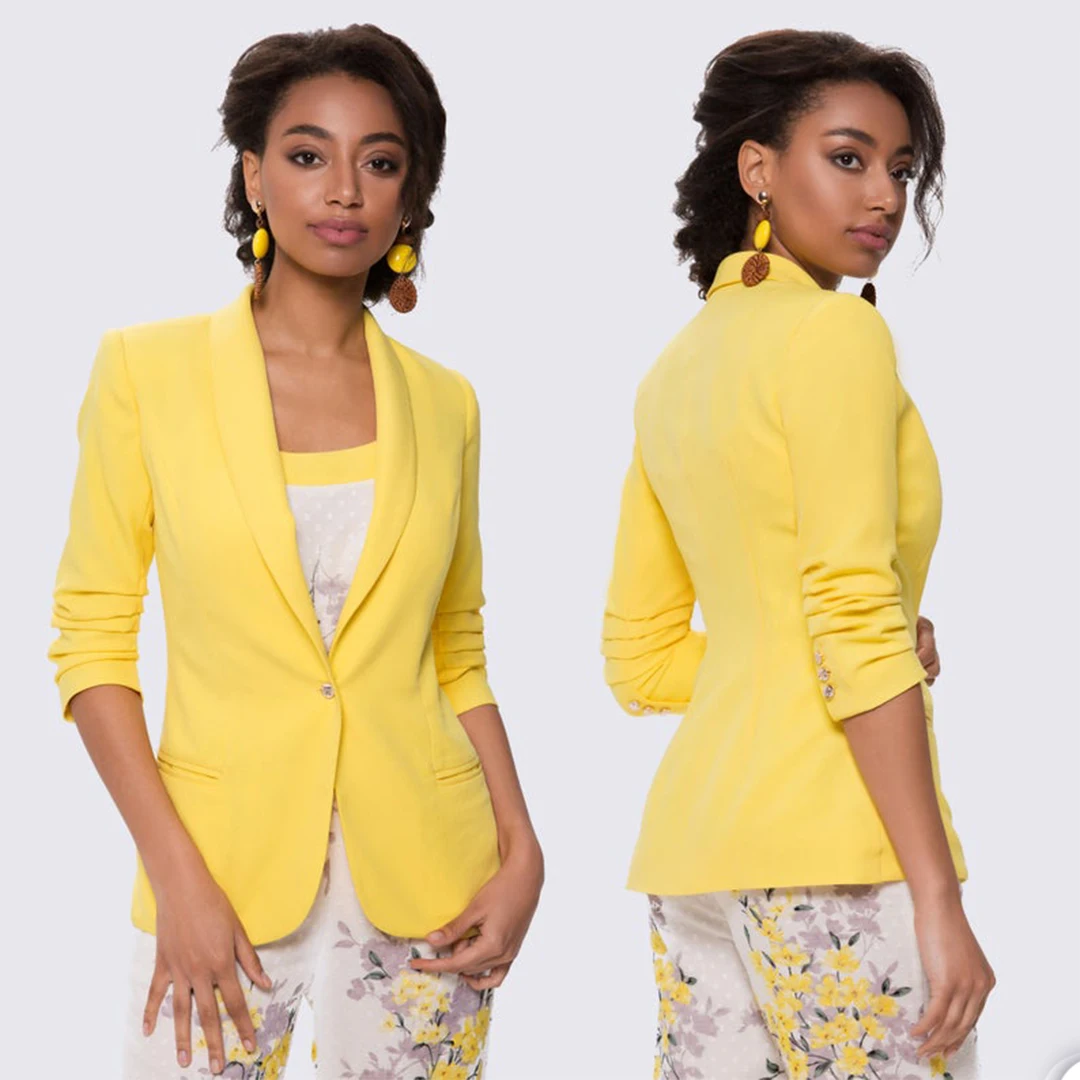 Classic Shawl Lapel Women Blazer Office Lady Yellow One Button Custom Made Jacket Business Streetwear Work Coat