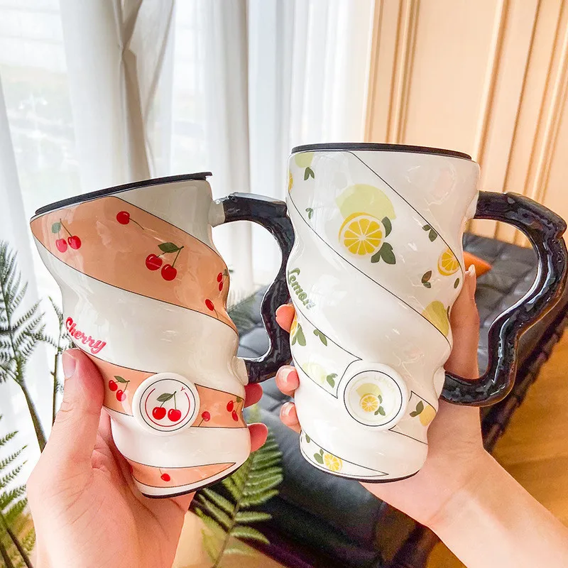 500 ML Creative Fruit Thread Ceramic Milk Cup Personality Flower Tea Coffee Water Cup for Women Men Kids