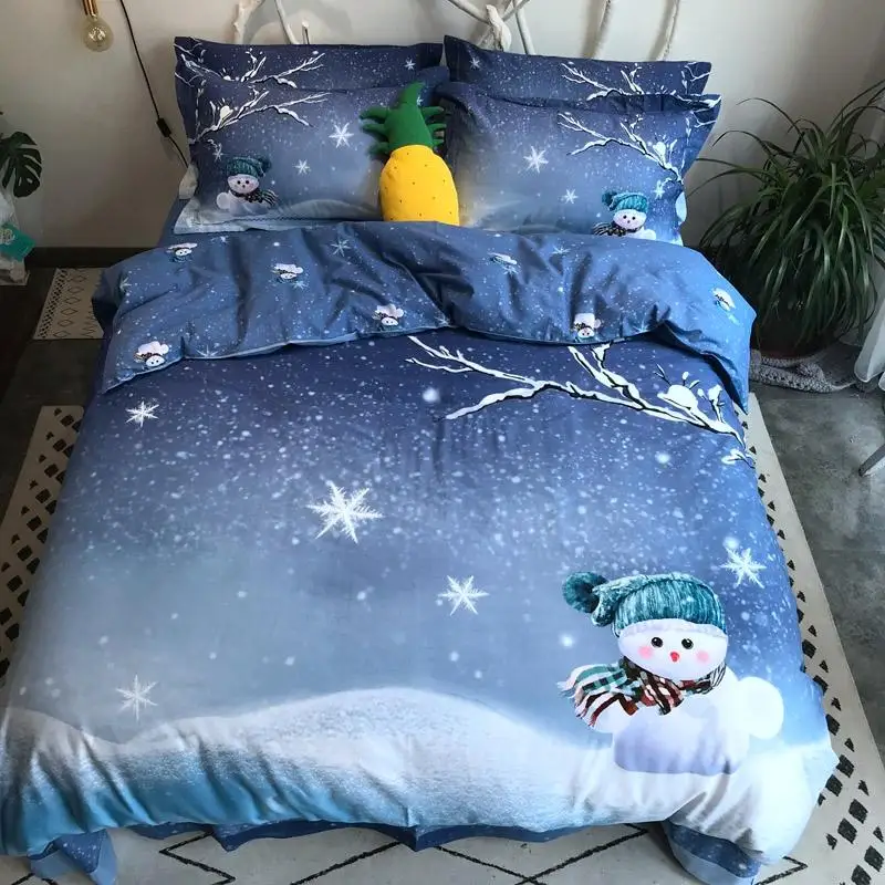 Blossom Snow Man Premium Brushed Cotton Soft Warm Bedding set for Winter Queen King size Bed sheet Duvet Cover set Pillow shams