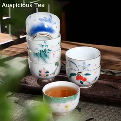 80ml Hand-painted Ceramic Tea Cup  Gold-banded Jade Porcelain TeaCup Single Master Cup Mug Tea Making Bowl Kung Fu Tea Teaware