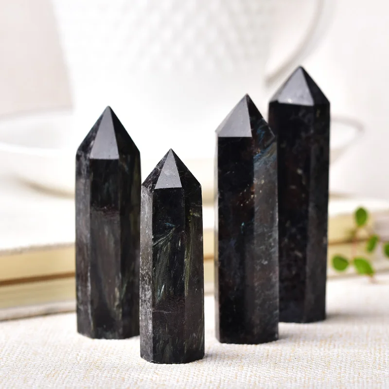 1pc Natural Crystal Point Astrophyllite Healing Stone Quartz Tower Fireworks stone Ornament for Home Decor Reiki Energy Stone