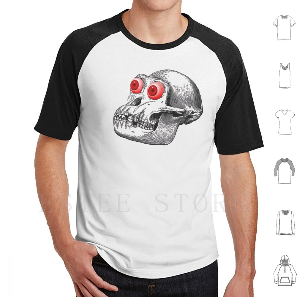 Monkey Skull T Shirt DIY Big Size 100% Cotton Skull Monkey Eye Ball Red Bones Animal Bulge Stare Original Teeth Ape Chimp