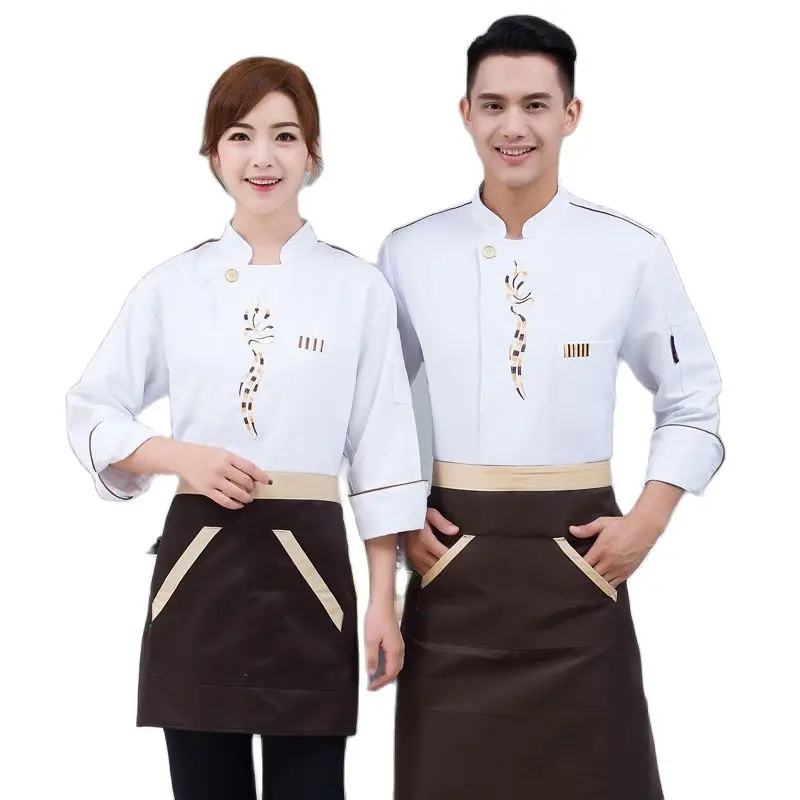 Chef\'s Work Clothes Men\'s Hotel Kitchen Staff Clothes White Autumn Hot Pot Shop Uniform Oversized Chef\'s Clothes Long Sleeves