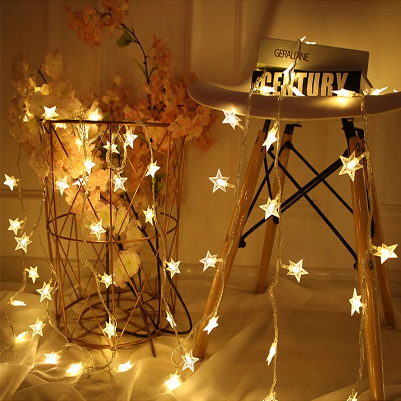 Star LED Lamp String 5M 30Led Light Fairy Garland Lantern Girl Rooms Decoration Holiday Birthday Wedding Curtain Decor Lights