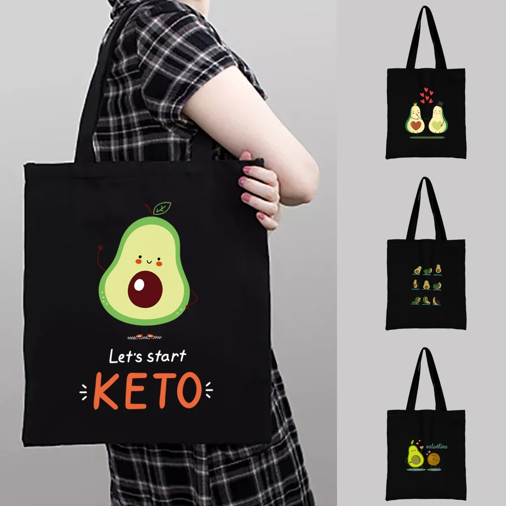 

Ladies Shopping Bag Cute Avocado Pattern Foldable Handbag Messenger Shoulder Bag Environmentally Reusable Shopper Bags