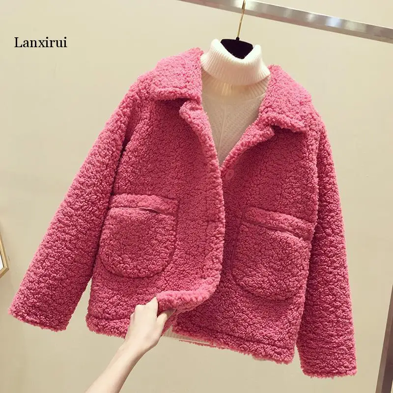 

Autumn Winter Coat Women Jacket Fleece Shaggy Warm Lamb Coat Fur Parkas Short Jacket Overcoat Outwear P866