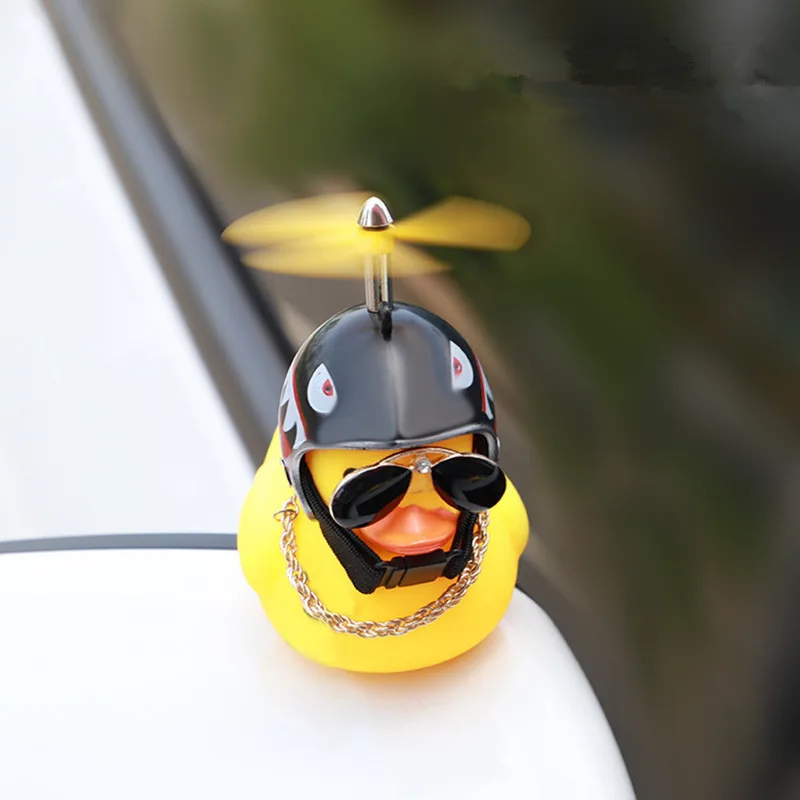 Car Cute Little Yellow Duck With Helmet Propeller Wind-breaking Duck Auto Internal Decoration Car Ornaments Accessories Kids Toy