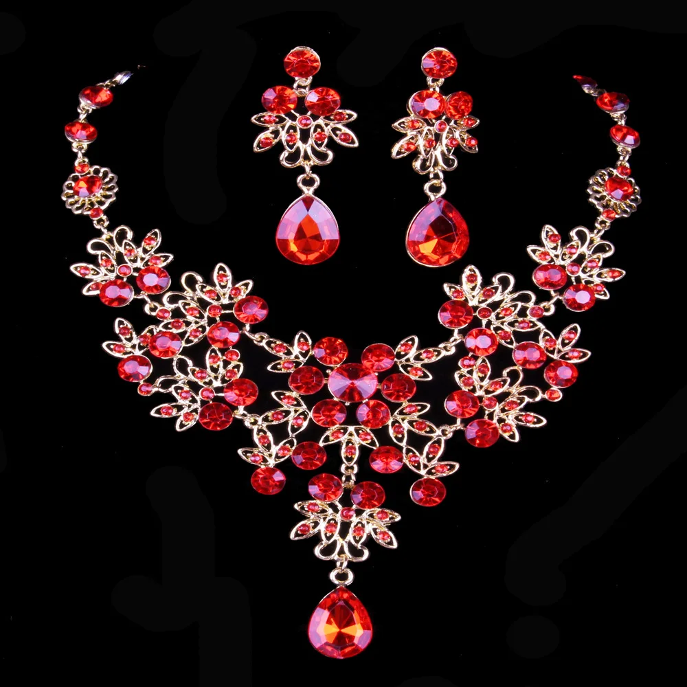 KMVEXO Multiple Colors Water Drop Wedding Bridal Formal Party Prom Jewelry Sets Crystal Rhinestone Brides Necklace Earrings Sets view 5
