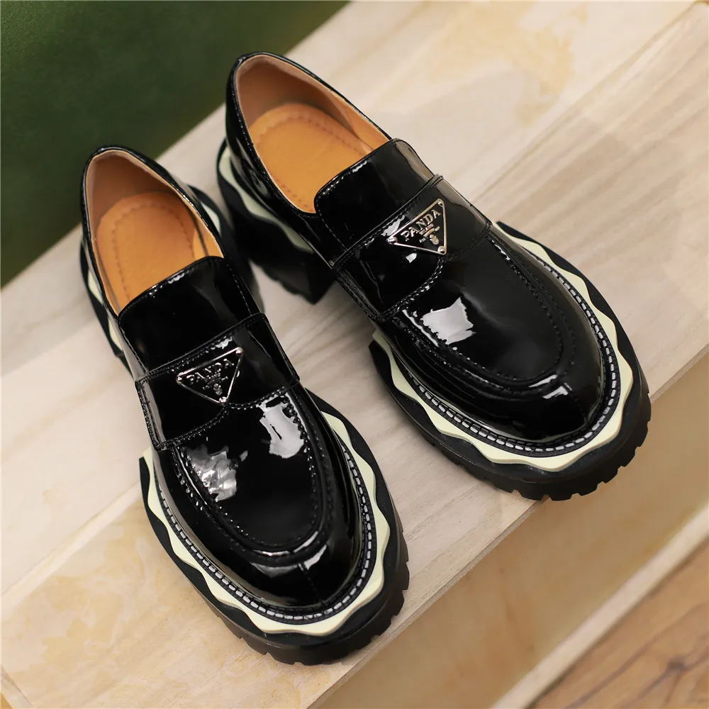 MILI-MIYA Spring Autumn Women Pumps Platform Thick Heels Black White Patent Cow Leather Elegant Slip On Fashion Office Shoes