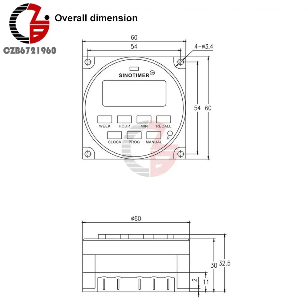 Il commutatore astuto del temporizzatore settimanale di Digital di cc 12V 24V 16A di ca 110V 220V cc 6V TM618N-2 contatore programmabile del