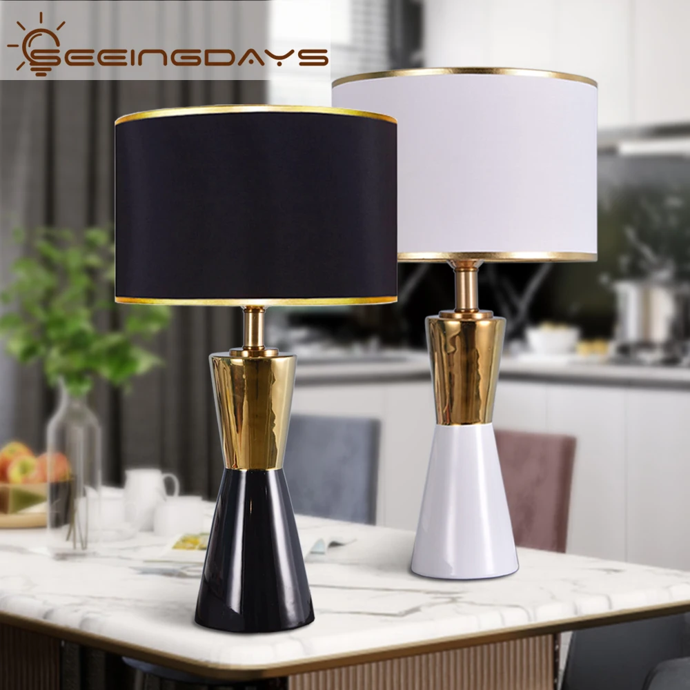 

Postmodern Luxurious Golden Black And White Ceramic Table Lamps For Living Room Bedroom Home Decor Bedside Lamps 110v 220v EU