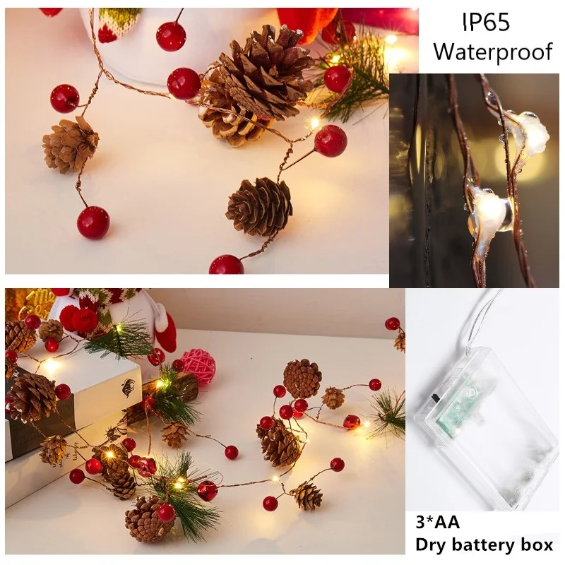 Guirnalda de conos de pino para decoración navideña, 2M, 20LED, batería, árbol de Navidad, Acción de Gracias, hogar,navidad decoracion 2023 novedades,luces navideñas,luces de navidad