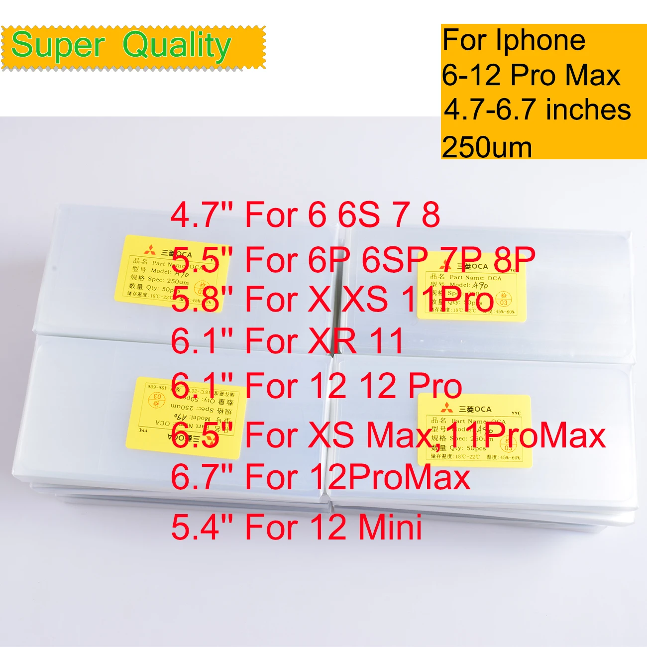 50Pcs/Lot OCA Optical Clear Adhesive For Iphone 14 12 11 X XS Pro Max OCA Glue Screen Film Laminating Repair For Iphone 13 Plus